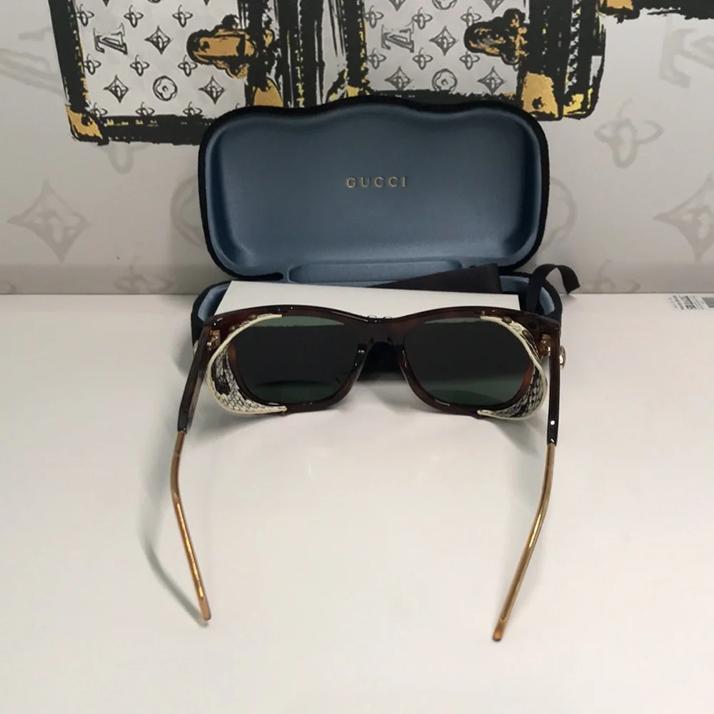 New Authentic Gucci  GG0671s 002 Tortoiseshell Sunglasses with Green Lenses